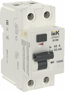Выключатель дифференциального тока IEK Armat R10N 2п 40А 30мА тип AC AR-R10N-2-040C030