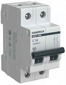 Автоматический выключатель GENERICA 2п C 16А 4.5кА ВА47-29М MVA21-2-016-C-G