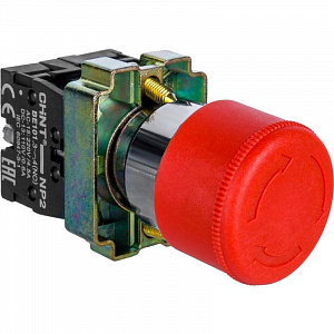 Кнопка управления CHINT NP2-BS542 грибок, без подсветки красная 40мм, с фиксацией, 1НЗ, IP40 574862