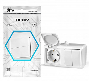 Блок открытой установки TOKOV ELECTRIC Dita IP54 белый, выключатель 2-клавишный, розетка 1-местная с заземлением TKL-DT-V2RZ-C01-IP54