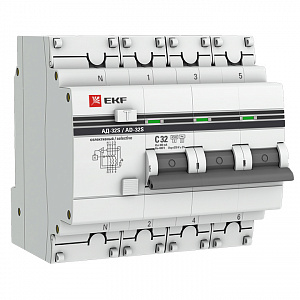 Дифференциальный автоматический выключатель EKF АД-32 PROxima 3П+N 32А 300мА, 4.5кА, C, селективный DA32-32-300S-4P-pro