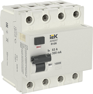 Выключатель дифференциального тока IEK Armat R10N 4п 63А 300мА тип AC AR-R10N-4-063C300