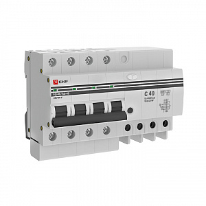 Дифференциальный автоматический выключатель EKF АД-4S PROxima 4П 40А 300мА, тип AC, 4.5кА, C DA4-40-300S-pro