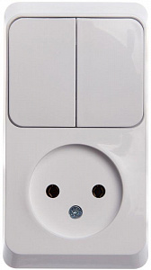 Блок открытой установки Systeme Electric Этюд белый, выключатель 2-клавишный, розетка 1-местная без заземления BPA16-205B