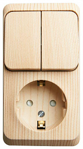 Блок открытой установки Systeme Electric Этюд сосна, выключатель 2-клавишный, розетка 1-местная защитные шторки с заземлением BPA16-202D