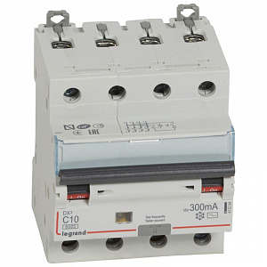 Дифференциальный автоматический выключатель Legrand DX3 4п C 10А 300мА тип AC 10кА 411204