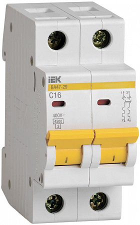 Автоматический выключатель IEK ВА47-29 16А 2п 4.5кА, C