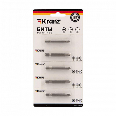 Бита Kranz PH2 50мм для шуруповерта сталь S2, 5 шт/уп.