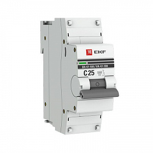 Автоматический выключатель EKF ВА 47-100 PROxima 25А 1п 10кА, C mcb47100-1-25C-pro