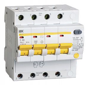 Дифференциальный автоматический выключатель IEK АД14 4П 40А 300мА, тип AC, 4.5кА, C MAD10-4-040-C-300