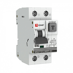 Дифференциальный автоматический выключатель EKF АВДТ-63 PROxima 2П 16А 10мА, тип A, 6кА, B DA63-16B-10e