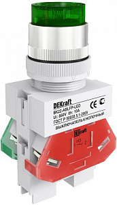 Выключатель кнопочный DEKraft ВК22-ABLFP-GRN-LED зеленый 22мм, 220В 25026DEK