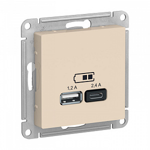 Розетка 2xUSB Systeme Electric AtlasDesign, скрытый монтаж, бежевый ATN000239