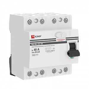 Выключатель дифференциального тока EKF PROxiмА ВД-100 4П 40А 30мА тип AC elcb-4-40-30-em-pro