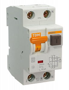 Дифференциальный автоматический выключатель TDM ELECTRIC АВДТ63 2П 20А 30мА, тип A, 6кА, C SQ0202-0003