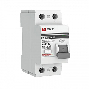 Выключатель дифференциального тока EKF PROxiмА ВД-100 2п 63А 100мА тип AC электромеханический elcb-2-63-100S-em-pro
