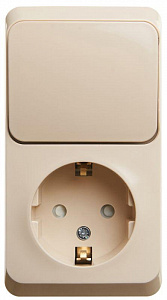 Блок открытой установки Systeme Electric Этюд кремовый, выключатель 1-клавишный, розетка 1-местная защитные шторки с заземлением BPA16-201K