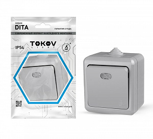 Выключатель 1-клавишный ОП Dita IP54 10А 250В с индикацией сер. TOKOV ELECTRIC TKL-DT-V1I-C06-IP54