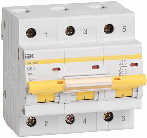 Автоматический выключатель IEK ВА47-100 63А 3п 10кА, C MVA40-3-063-C
