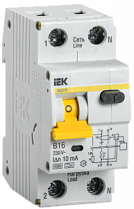 Дифференциальный автоматический выключатель IEK АВДТ32 1П+N 16А 10мА, тип A, 6кА, B MAD22-5-016-B-10