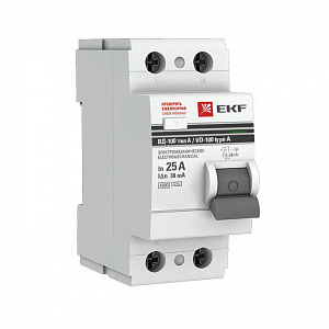 Выключатель дифференциального тока EKF PROxiмА ВД-100 2п 25А 30мА тип A электромеханический elcb-2-25-30-em-a-pro