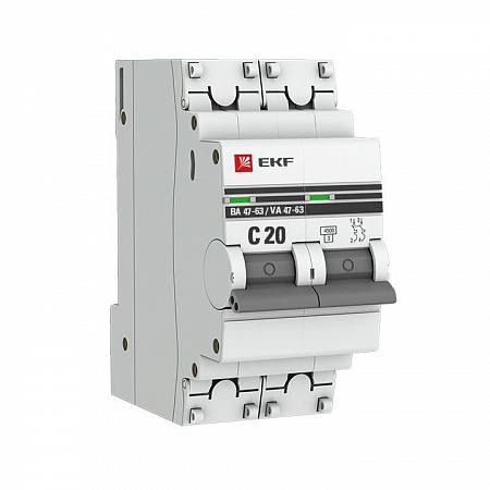 Автоматический выключатель EKF ВА 47-63 PROxima 20А 2п 4.5кА, C
