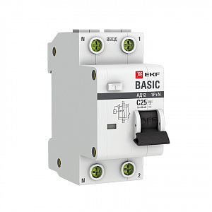 Дифференциальный автоматический выключатель EKF АД-12 Basic 1П+N 25А 30мА, тип AC, 4.5кА, C DA12-25-30-bas