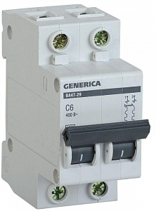 Автоматический выключатель IEK ВА47-29 GENERICA 6А 2п 4.5кА, C MVA25-2-006-C