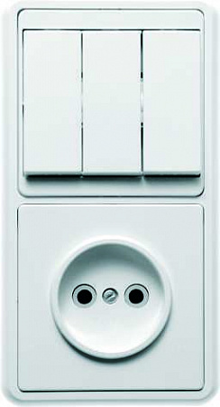 Блок скрытой установки Кунцево-Электро БКВР-039 Бэлла белый, выключатель 3-клавишный, розетка 1-местная без заземления
