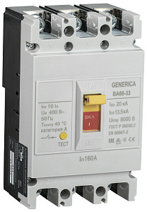 Автоматический выключатель IEK GENERICA ВА66-31 160А 20кА SAV20-3-0160-G