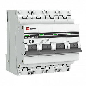 Автоматический выключатель EKF PROxima ВА 47-63 6А 4п C, 4.5 кА mcb4763-4-06C-pro