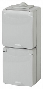 Розетка 2-м ОП Эра Эксперт 11-2608-03 16А IP65 верт. 250В 2х2P+E защ. шторки сер. Б0036003