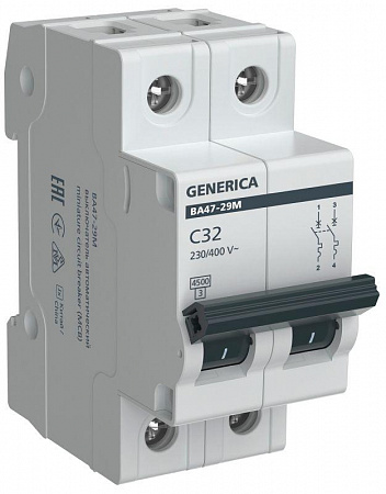 Автоматический выключатель GENERICA 2п C 32А 4.5кА ВА47-29М