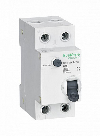 Дифференциальный автоматический выключатель Systeme Electric City9 Set 2п (1P+N) C 16А 30мА тип A 4.5кА