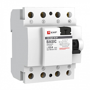 Выключатель дифференциального тока EKF Basic ВДТ-40 4П 63А 100мА тип AC elcb-4-63-100e-sim