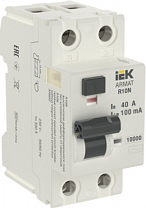 Выключатель дифференциального тока IEK Armat R10N 2п 40А 100мА тип AC AR-R10N-2-040C100