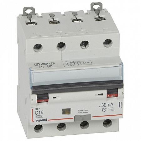 Дифференциальный автоматический выключатель Legrand DX3 4П 16А 30мА, тип AC, 10кА, C