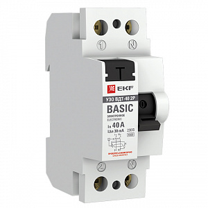 Выключатель дифференциального тока EKF Basic ВДТ-40 2П 40А 30мА тип AC, электронное elcb-2-40-30e-sim
