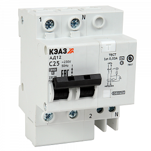 Дифференциальный автоматический выключатель КЭАЗ АД12-22 2П 16А 30мА, тип A, 4.5кА, C 141586