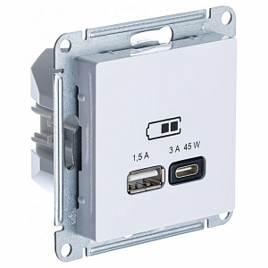 Розетка USB+USB type C Systeme Electric AtlasDesign скрытый монтаж, белый ATN000129