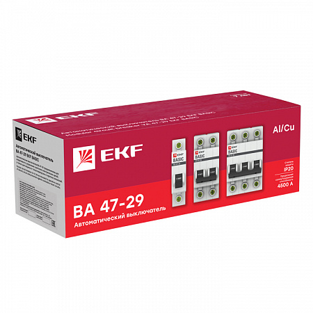 Автоматический выключатель EKF ВА 47-29 Basic 25А 3п 4.5кА, C