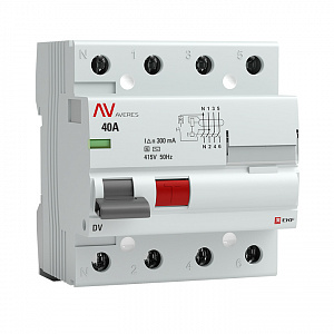 Выключатель дифференциального тока EKF Averes DV 4П 40А 300мА тип S rccb-4-40-300-s-av