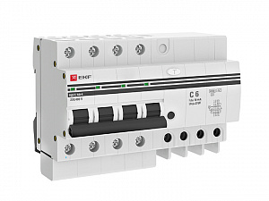 Дифференциальный автоматический выключатель EKF АД-4 PROxima 4П 6А 10мА, тип AC, 4.5кА, C DA4-06-10-pro