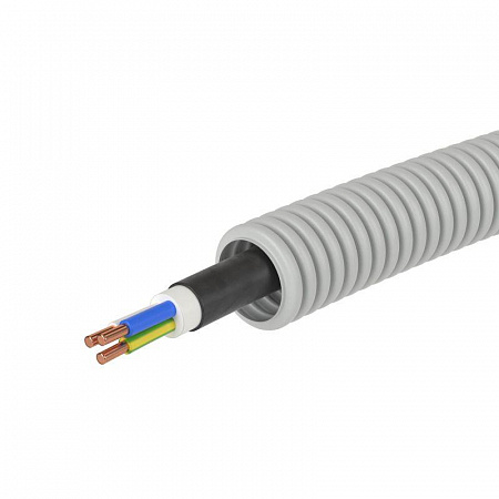 Труба гофрированная DKC ПВХ 20мм с кабелем ВВГнг(А)-LS 3х2.5 РЭК ГОСТ+ серый, 100 м/уп.