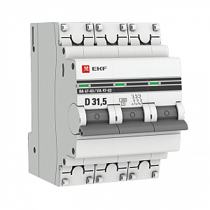 Автоматический выключатель EKF ВА 47-63 PROxima 31.5А 3п 4.5кА, D mcb4763-3-31.5D-pro