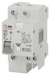 Дифференциальный автоматический выключатель ЭРА SIMPLE АД-12 1П+N 25А 30мА, тип AC, 4.5кА, C Б0039289