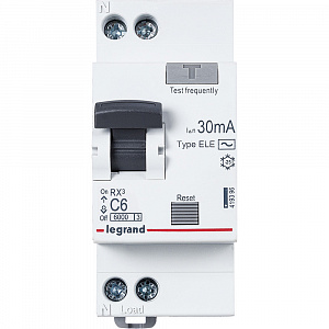 Дифференциальный автоматический выключатель Legrand DX3 1П+N 6А 30мА, тип AC, 6кА, C 419396