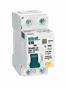Дифференциальный автоматический выключатель DEKraft ДИФ-103 1П+N 16А 30мА, тип AC, 4.5кА, C 16052DEK