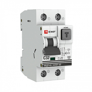 Дифференциальный автоматический выключатель EKF АВДТ-63 PROxima 2П 32А 30мА, тип A, 6кА, C DA63-32-30