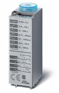 Таймер миниатюрный Finder мультифункциональный (AI DI SW GI) монтаж в розетку 24В AC/DC 4CO 7А регулировка времени 850400240000